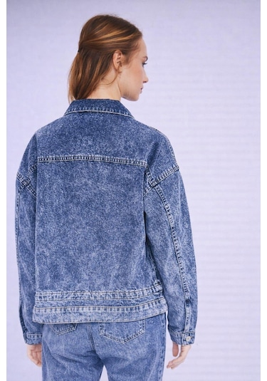 Özel Koleksiyon Bağlama Detaylı Denim Ceket Ag-3006 Koyu Mavi