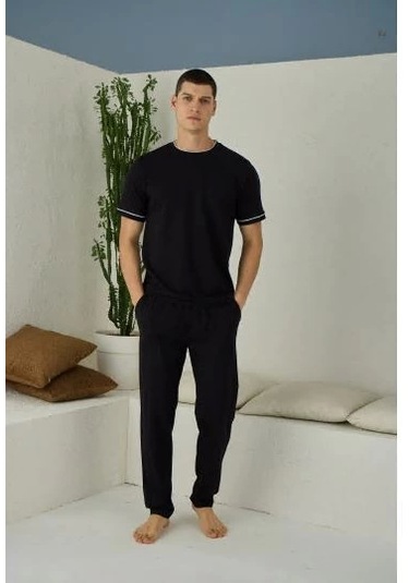 Moon Wear Erkek 2092 Erkek O Yaka Pijama Takım Siyah