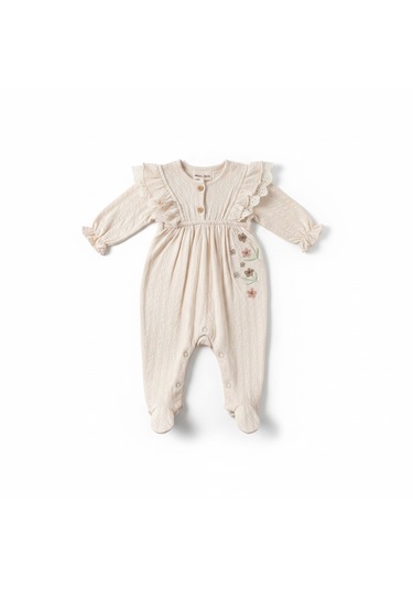 Annababba %100 Pamuk Kız Bebek Çıtçıtlı Tulum - Bej
