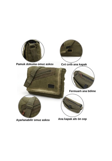 Old Cotton Cargo 7136 Yeşil Haki Günlük Omuz Postacı Kanvas Çanta Yeşil