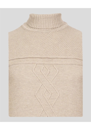 Erkek Tam Boğazlı Örgü Desenli Slim Fit Kazak Ncs Jeans 3659-Bej