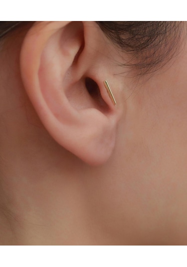 14 Ayar Altın Çizgi Tragus Piercing Sarı Altın