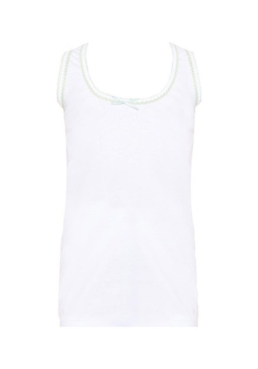 Seher Yıldızı Kız Çocuk Oyalı Geniş Askılı Atlet Beyaz