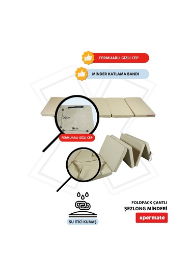 Xpermate Katlanır Şezlong Minderi Çantalı Cepli Foldpack 30x60x25