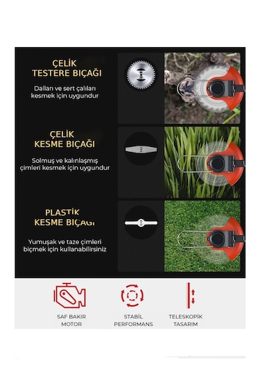 Kraft Hart 21V Çift Akülü Teleskopik Uzatma Kollu Çim Çalı Ot Biçme Şarjlı Tırpan