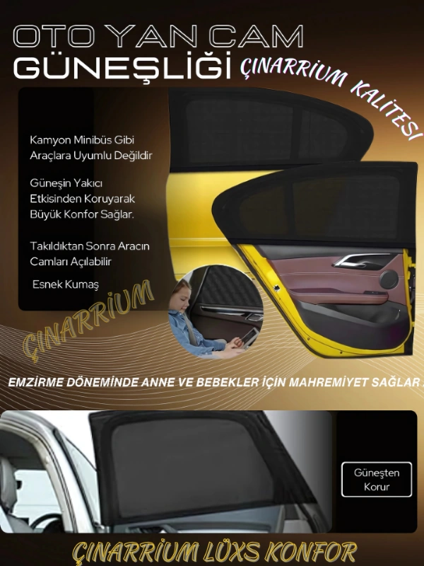 Peugeot 208 Uyumlu Özel 2'li Oto Yan Cam Güneşliği, Arka Cam Güneşliği/perde