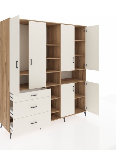 Kronos Dolap 13 Raflı 3 Çekmeceli 6 Kapaklı 220x59x243 Çam-aytaşı/aytaşı Aytası/aytası