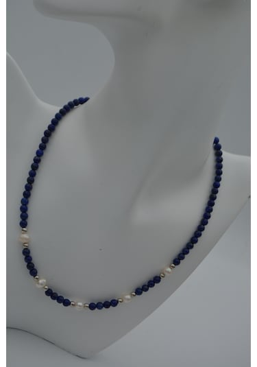 Stoneage Lapis Lazuli Ve Incili Kadın Kolye Beyaz