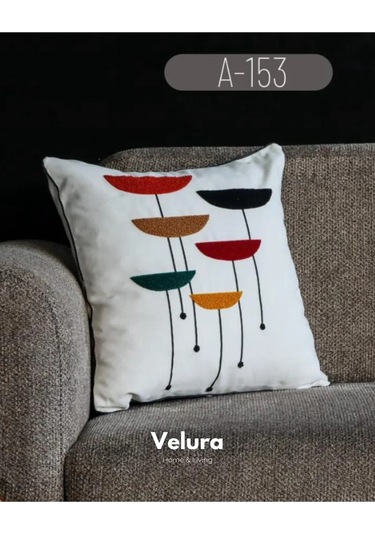 Dekoratif Kırlent & Pinterest Kırlent & Keten Kumaş - Nakış İşleme & A153 Turuncu - Yeşil - Krem