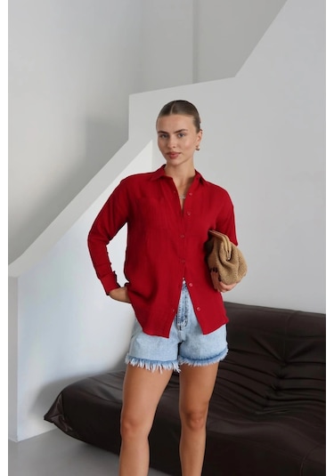 Kazax Tek Cepli Müslin Gömlek Bordo Pt Bordo