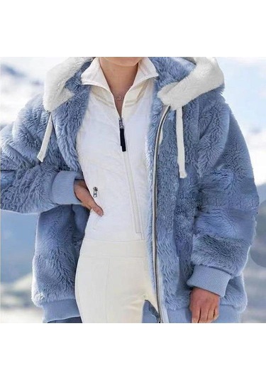 Avrupa Ve Amerika Birleşik Devletleri 2022 Sonbahar Ve Kış Sıcak Peluş Ve Fermuar Cep Kapşonlu Gevşek Ceket Kadın Ceket Mavi Avrupa Ve Amerika Birleşik Devletleri 2022 Sonbahar Ve Kış Sıcak Peluş Ve Fermuar Cep Kapşonlu Gevşek Ceket Kadın Ceket Mavi