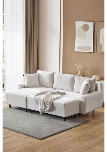 Kagu Corner Flavia Köşe Takımı Puflu Ekru