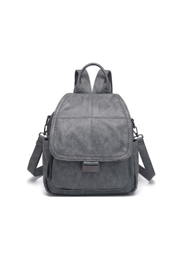 Yıkama Deri Sırt Askılı Kadın Çantası 21-k Barcelona 1908 Koyu Gri