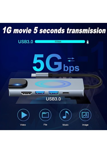 Speeduf Type C Hub Çoklu Bağlantı Noktalı Adaptör, 5'i 1 Arada