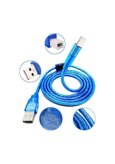 5 Metre Usb Yazıcı Printer Kablosu Mavi Şeffaf Kaliteli