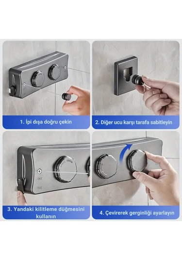 Polham 5.1 Metre Uzayabilir Çift Halatlı Çelik Dayanıklı Çek-bırak Çamaşır İpi, 40 Kg Taşıma Kapasiteli Gri