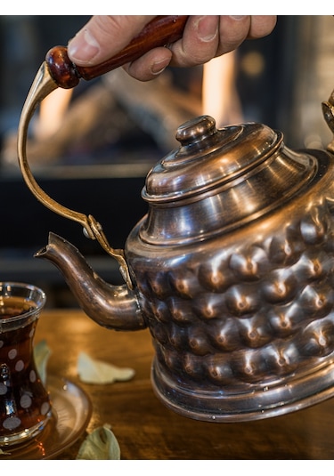 Bakır Demlik Kabartmalı Maraş Model Okstili Renk Oksitli