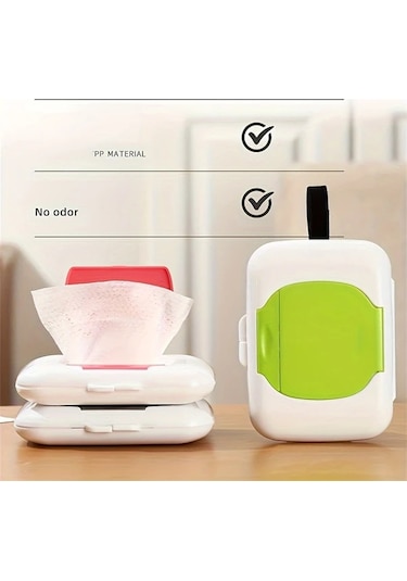 Fochsia Beyaz Yeşil Taşınabilir Islak Mendil Dispenser Kutusu Seyahat Bebek Arabası İçin Pp Dayanıklı Beyaz Yeşil