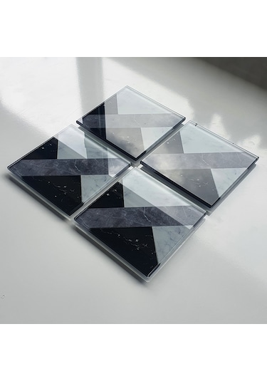 Decorita Cam Bardak Altlığı Hibrit Mermer 4'lü Takım 10 x 10 CM Çok Renkli