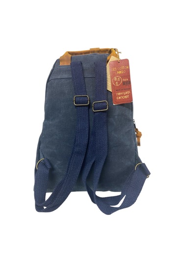 Vintage Deri Kanvas Su Geçirmez Disayn Unisex Gezi Okul Kamp Seyahat Sırt Çantası 28x39cm Lacivert