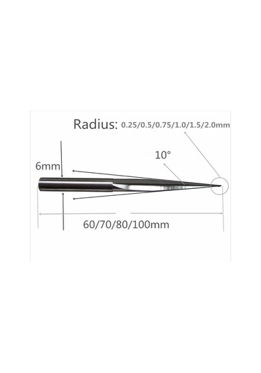 3d İşleme Konik Karbür Freze Ucu Küre Uçlu 100 Mm