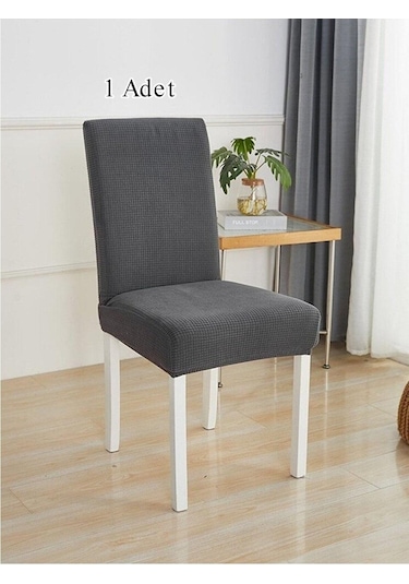 StarMall Likrali Sandalye Kılıfı, Lastikli,esnekli Sandalye Örtüsü Pitikare Desen 1 Adet Antrasit