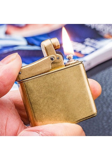 Promise Tek Alevli Fırçalı Gold Metal Benzinli Çakmak