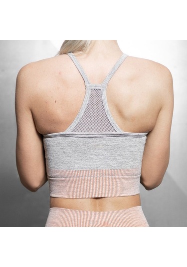 Skycity Spor Sütyeni - Yüksek Destekli, Nefes Alabilen, Çıkarılabilir Pedli, Şerit Desenli, Koşu Ve Yoga İçin Gri