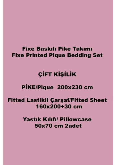Fine Pembe Çift Kişilik Pike Takımı %100 Pamuk, Modern Tasarım Pembe