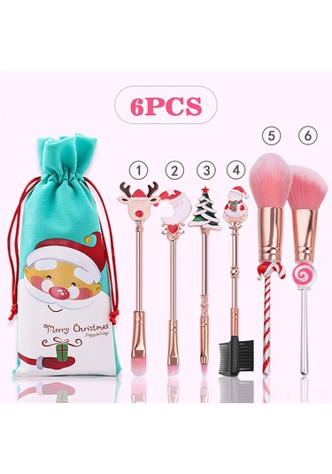 Teltree Noel Temalı Yüksek Kaliteli Makyaj Fırçası Seti - Fondöten, Allık, Göz Farı Ve Dudak Fırçaları İçeren Pratik Çantalı Set