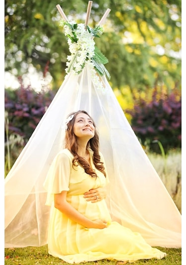 Modalabio Moda Labio- Babyshower Melek Kol Hamile Elbisesi Sarı