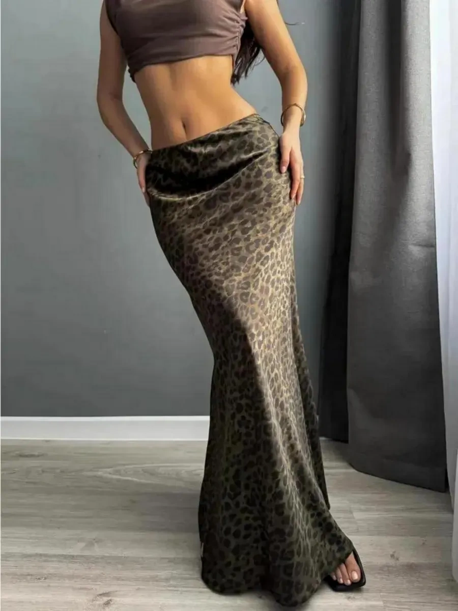 Jelıka Saten Maksi Etek 439003907 Leopar