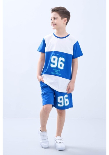 Penye Süprem Baskılı Yazlık Şortlu Takım M00734 Saks