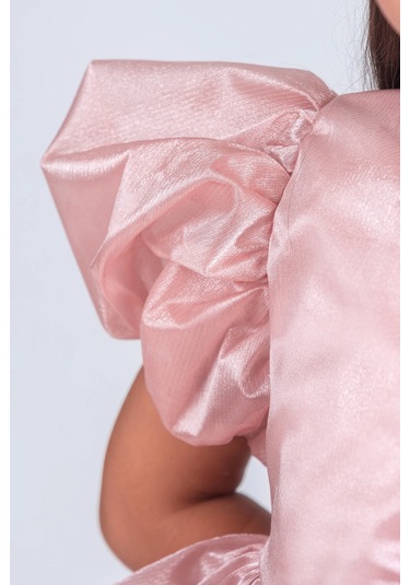 Volanella Taçlı Kız Çocuk Abiye Çift Tarz, Tek Elbise. Pudra