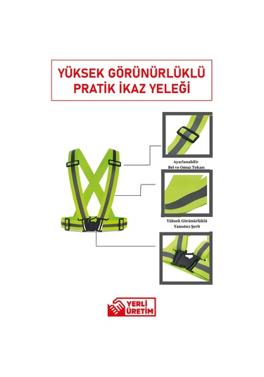 Pratik Fosforlu İkaz Yeleği 15 Li Paket Reflektörlü, Hafif Ve Rahat Güvenlik Yeleği