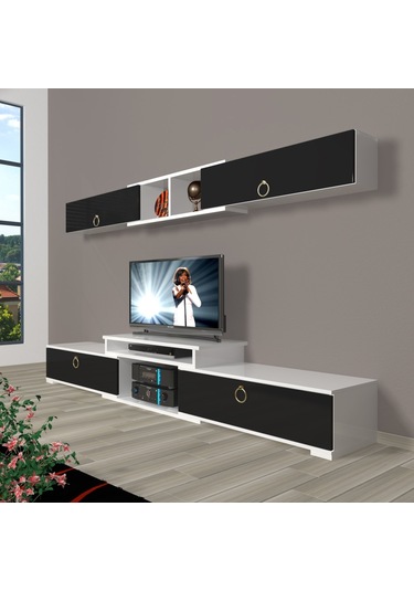 Decoraktiv Flex 5 Mdf Gold Tv Ünitesi Tv Sehpası Beyaz - Siyah
