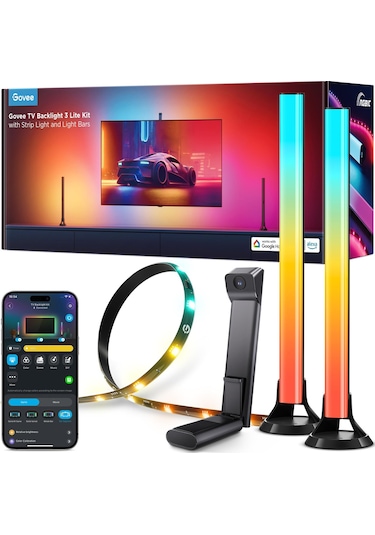 Govee Tv Arkası Led Şerit Aydınlatma + 2'li Aydınlatma Bar + Tv İle Renk Senkronizasyon 55-65 İnç Tüm Tv'ler Uyumludur