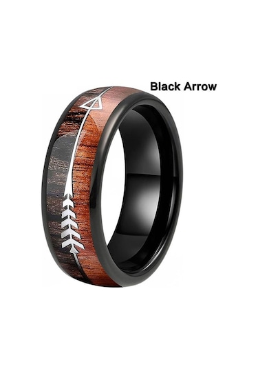 Siyah 8 Mm Erkekler Moda Yüzük Paslanmaz Çelik Ahşap Kakma Ok Yüzükler Düğün Band Yıldönümü Doğum Günü Hediyesi Takı