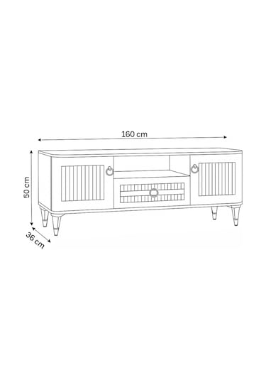 Mindy Tv Sehpası Beyaz 2 Kapaklı 1 Çekmeceli Gold Halkalı Kulplu 160x36x50 Cm