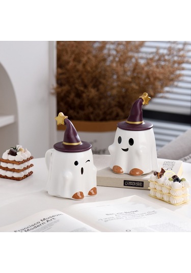 Qingmipy Halloween Canavar Figürlü Seramik Kupa 401-500ml Büyük Kapasiteli Ofis Kahve Süt Bardak Çok Renkli