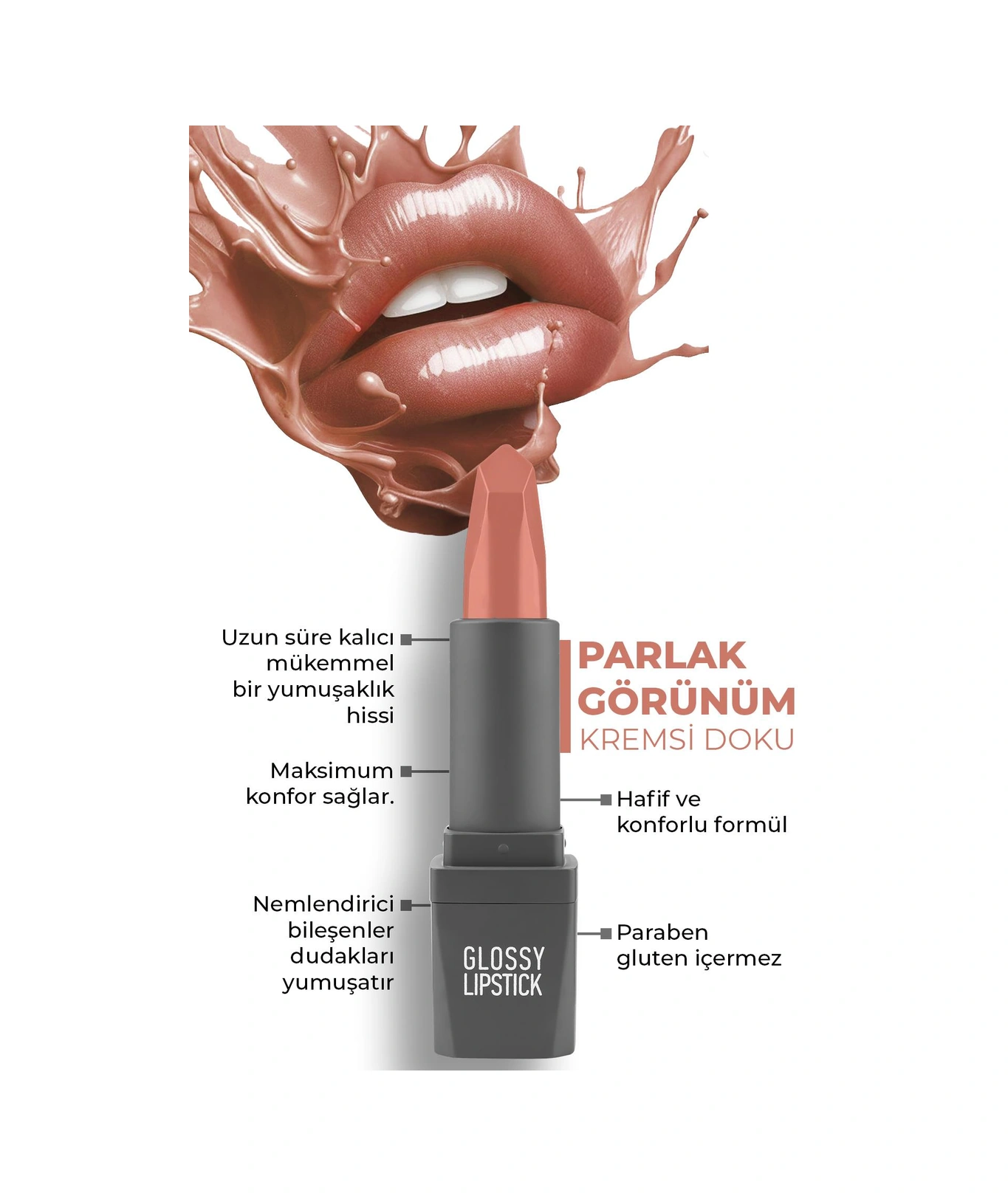 Alix Avien Uzun Süre Kalıcı Yoğun Renk Veren Nemlendirici Parlak Ruj Glossy Lipstick 304 Nude Apricot