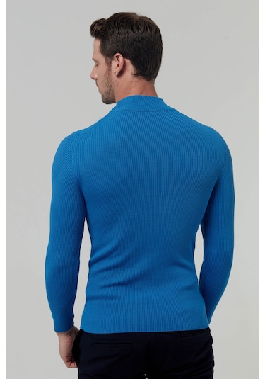 Twn Slim Fit Saks Mavi Rib Örgü Kazak 5ec0606317701 750
