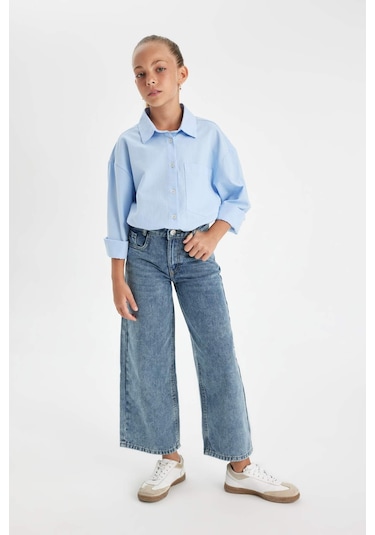 DeFacto Kız Çocuk Oversize Geniş Kalıp Poplin Uzun Kollu Basic Düz Okul Gömleği C7482A824AUBE37 DeFacto Kız Çocuk Oversize Geniş Kalıp Poplin Uzun Kollu Basic Düz Okul Gömleği C7482A824AUBE37