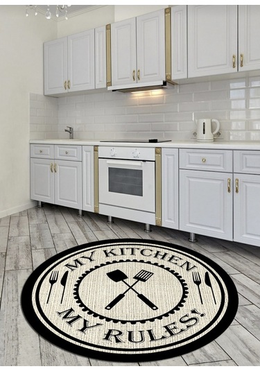 My Kitchen My Rules Kaymaz Pamuk Dokuma Taban Yuvarlak Halı