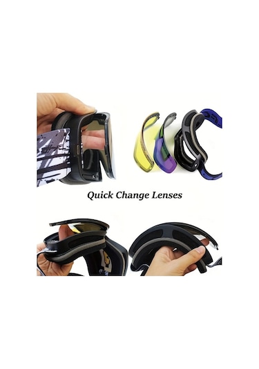 Oldfriend Pembe Çerçeveli Mavi Lens Manyetik Çift Kat Kayak Gözlüğü Anti Fog Snowboard