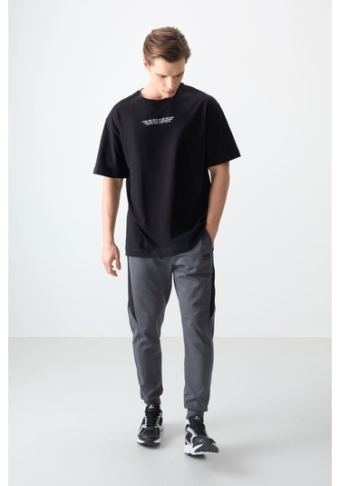 Tommy Life Siyah %100 Pamuk Kalın Yumuşak Dokulu Oversize Fit Baskılı Erkek T-shirt - 88356 Siyah