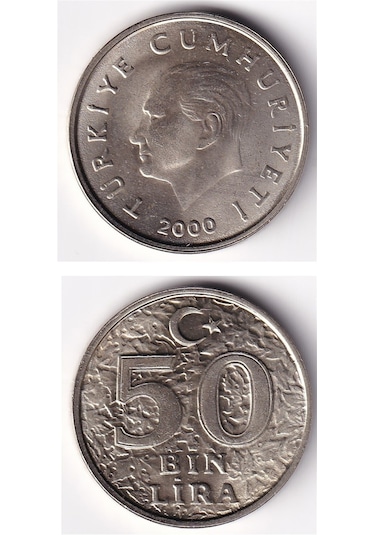50.000 Lira 2000 Çil Eski Madeni Para