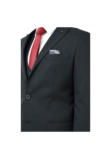 Presto Erkek Yelekli Slimfit Takım Elbise 6 Drop Siyah 778-001 Siyah