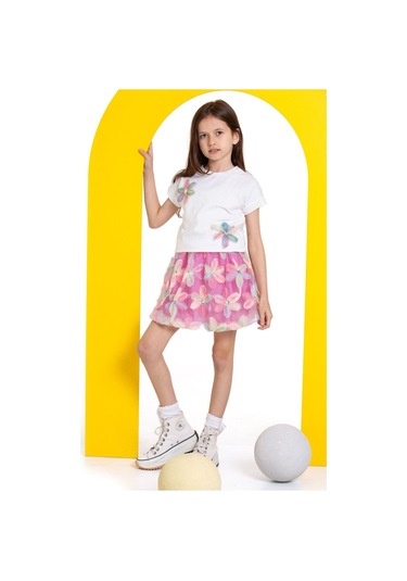 Kız Çocuk Zambak Detaylı Etekli Takım Pembe