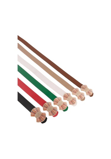 Vos Versa Renkli Mineli Gold Tokalı Siyah İnce Kadın Kemeri Vosdk0101101 Beyaz